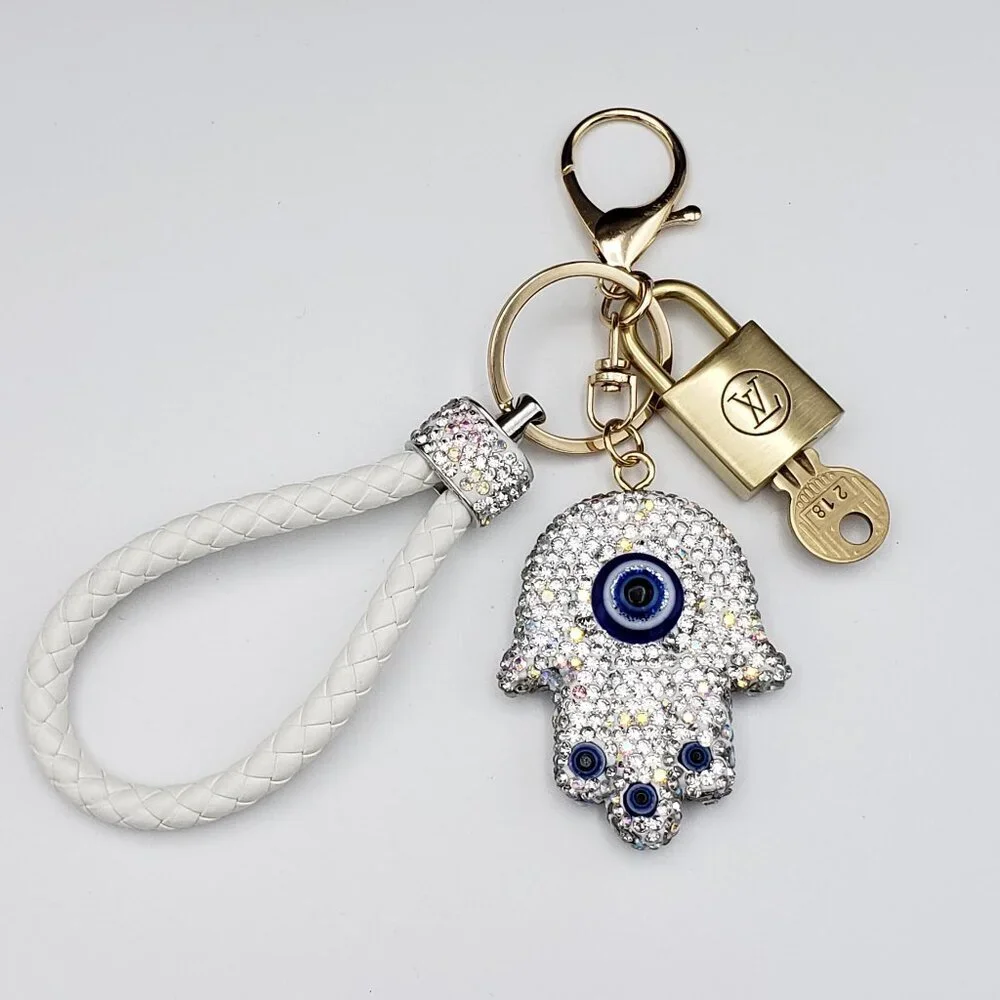Authentic Louis Vuitton Lock & Key with Unbranded Evil Eye Charm, Keychain